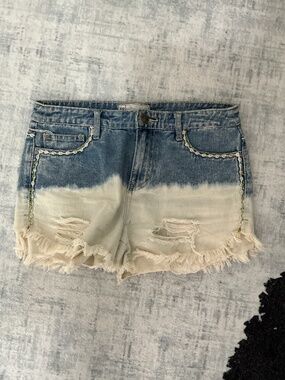Free People Distressed Denim Shorts Size 26 | Ombre Raw Hem | Festival Boho